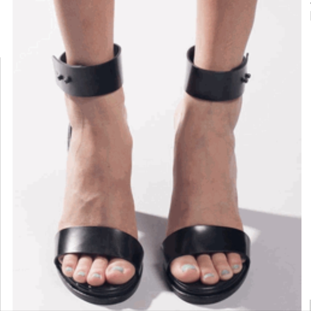 Common projects black leather ankle strap heels